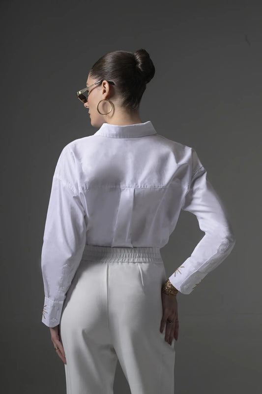 White Poplin Embellished Shirt - Muggnos