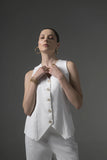 White Tailored Waistcoat with Flared Pants - Muggnos