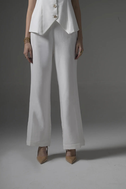 White Tailored Waistcoat with Flared Pants - Muggnos