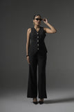 Black Tailored Waistcoat with Flared Pants - Muggnos