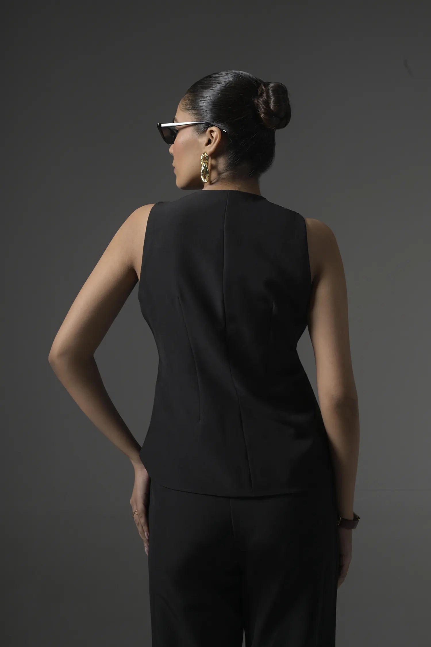 Black Tailored Waistcoat with Flared Pants - Muggnos