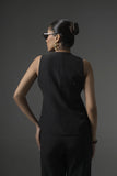 Black Tailored Waistcoat with Flared Pants - Muggnos