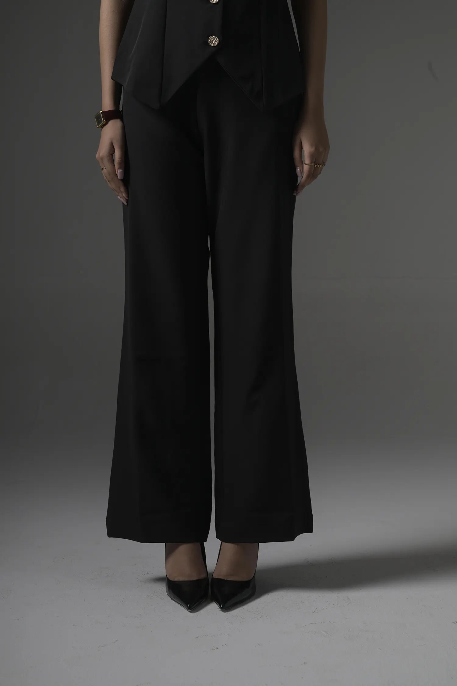 Black Tailored Waistcoat with Flared Pants - Muggnos