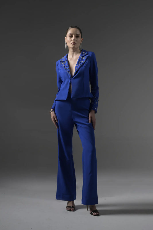 Crystal Embellish Blue Blazer - Muggnos