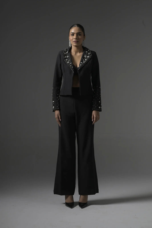 Crystal Embellish Black Blazer - Muggnos