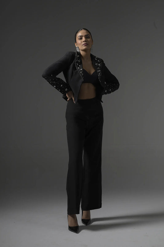 Crystal Embellish Black Blazer - Muggnos