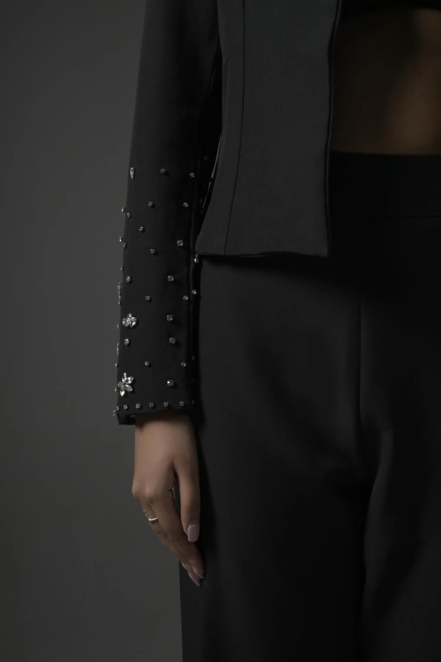 Crystal Embellish Black Blazer - Muggnos