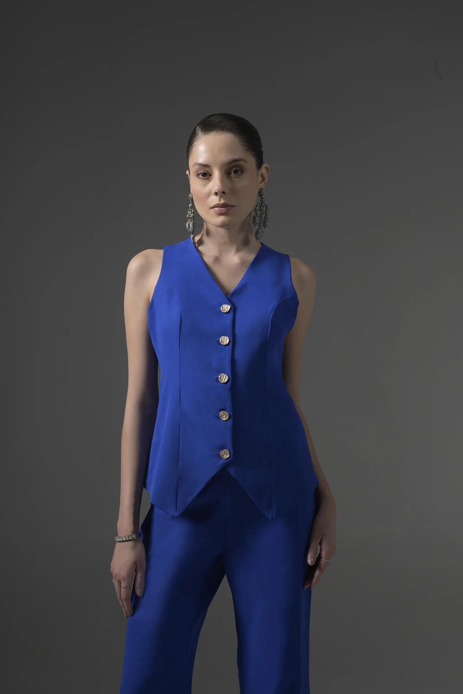 Blue Tailored Waistcoat with Flared Pants - Muggnos
