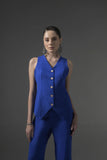 Blue Tailored Waistcoat with Flared Pants - Muggnos