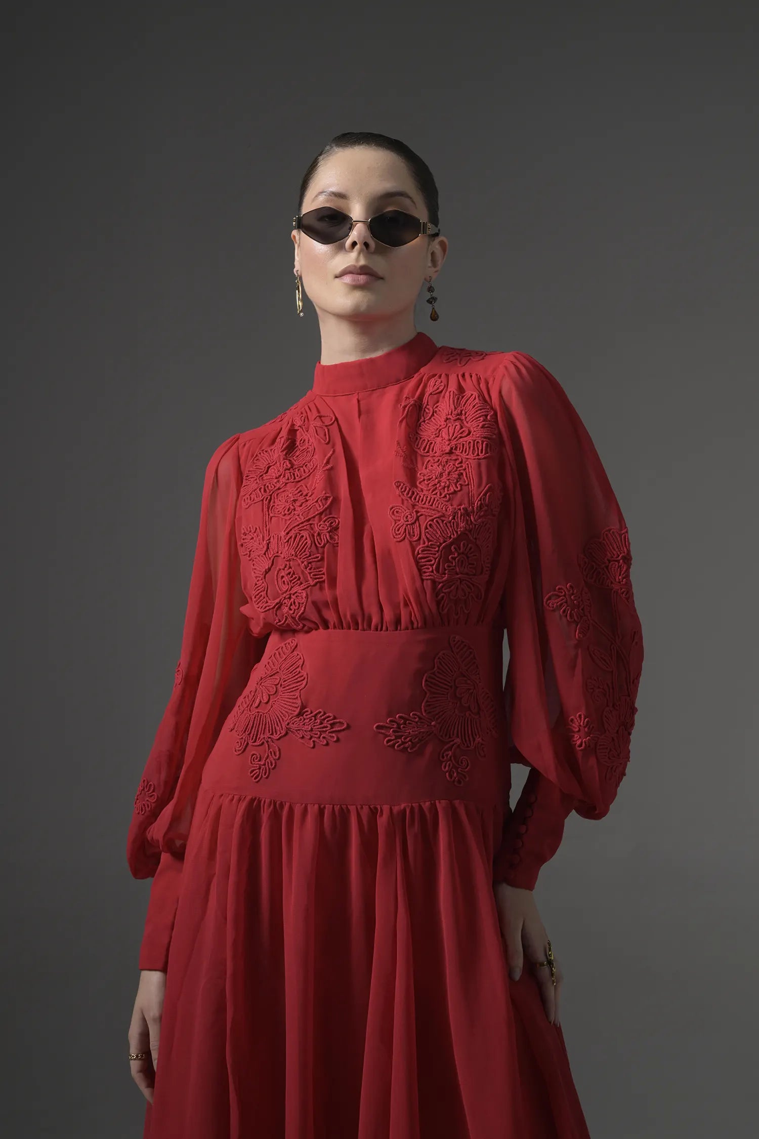 Long  Embroidered Slit Dress - Muggnos