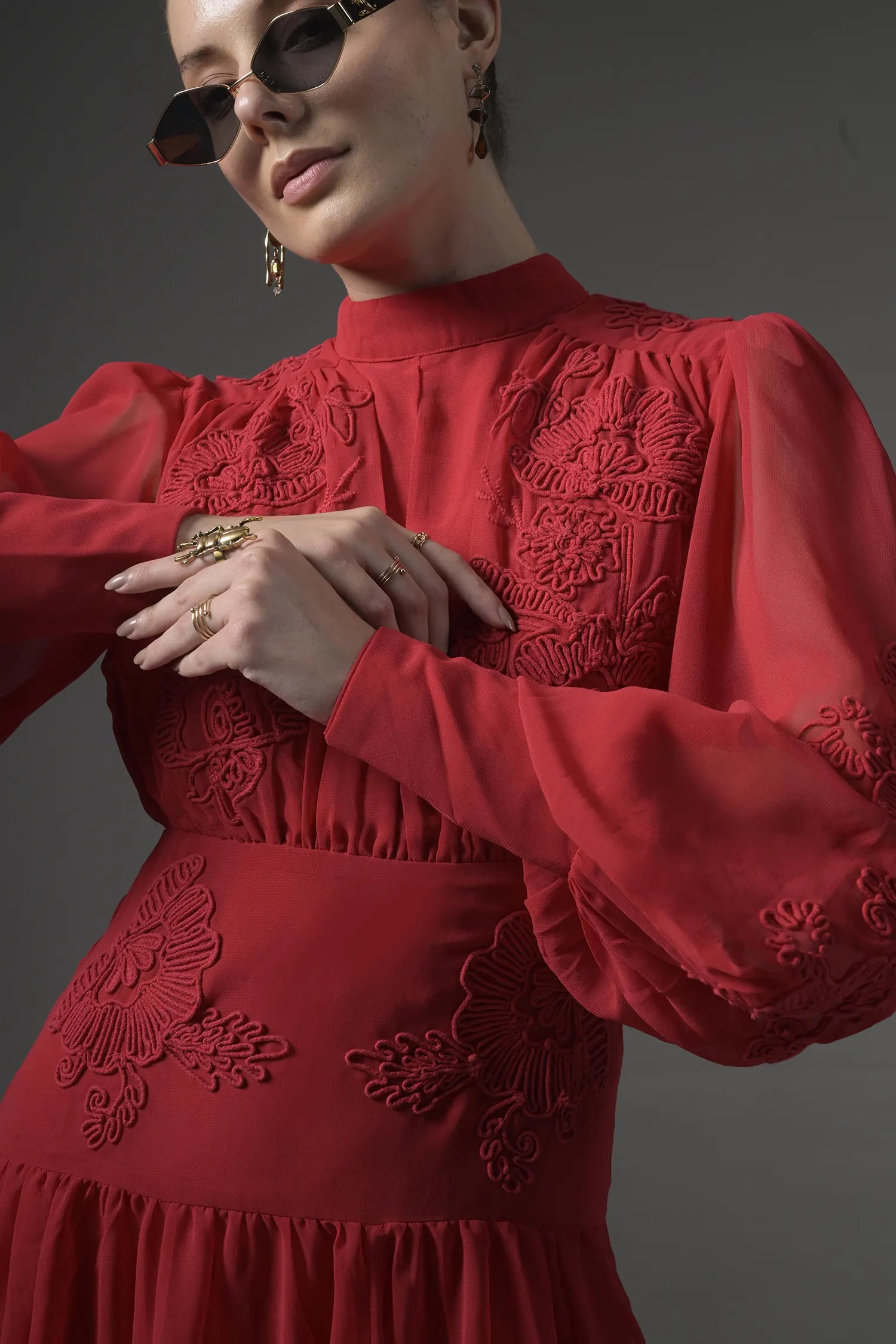 Long  Embroidered Slit Dress - Muggnos
