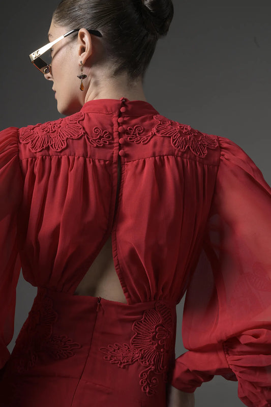 Long  Embroidered Slit Dress - Muggnos
