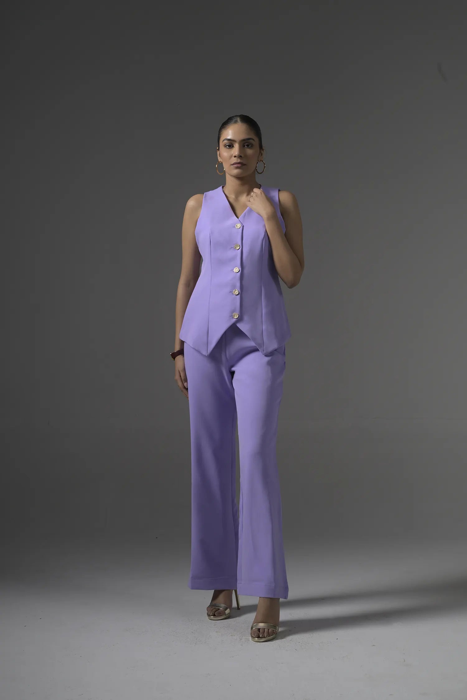 Lilac Tailored Waistcoat with Flared Pants - Muggnos