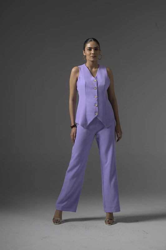Lilac Tailored Waistcoat with Flared Pants - Muggnos