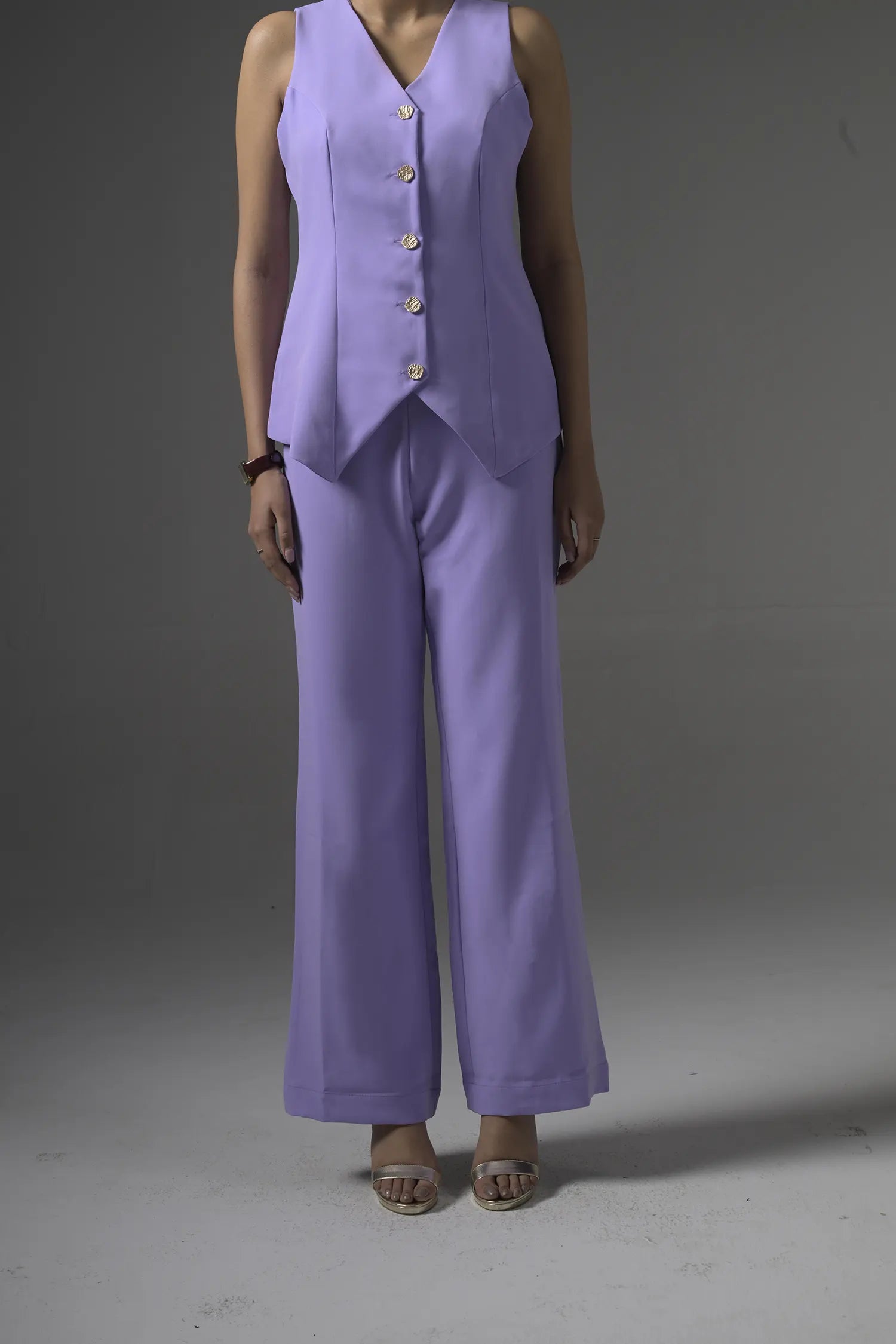 Lilac Tailored Waistcoat with Flared Pants - Muggnos