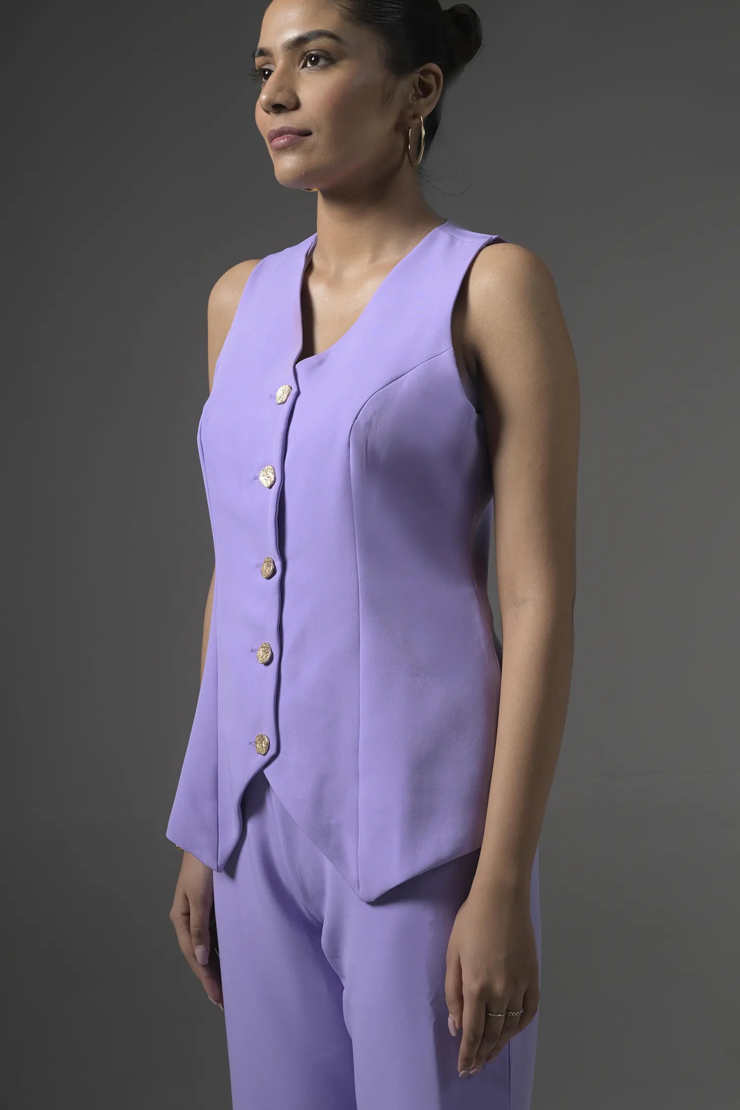 Lilac Tailored Waistcoat with Flared Pants - Muggnos