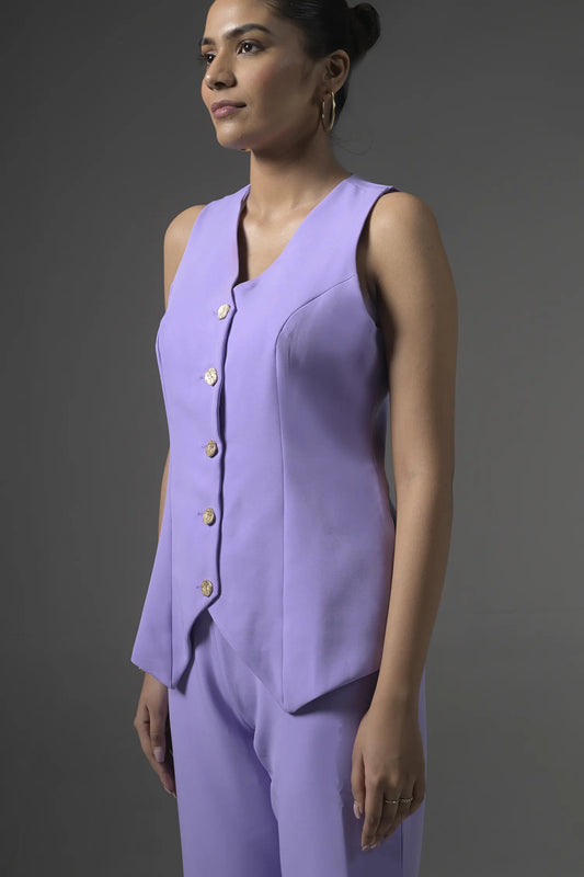 Lilac Tailored Waistcoat with Flared Pants - Muggnos