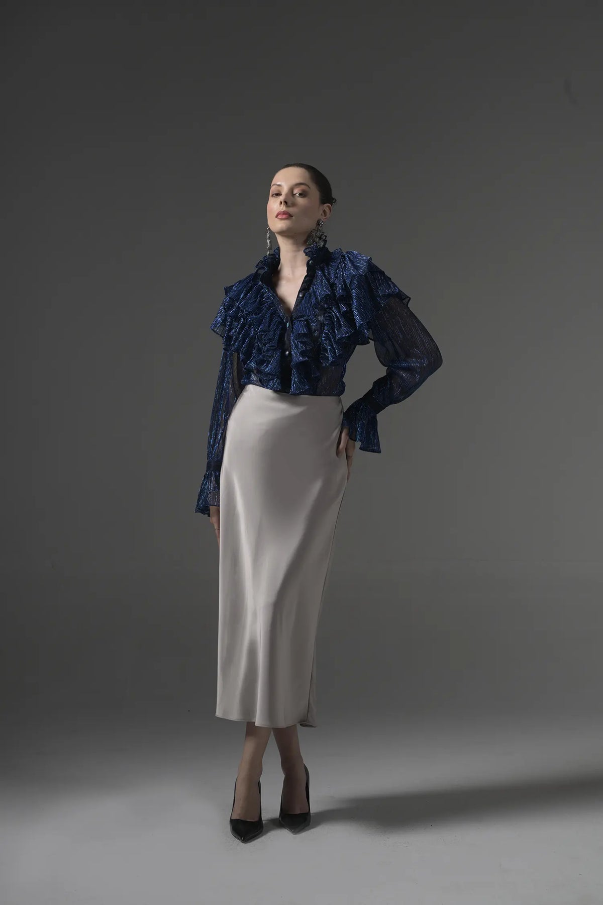 Semi-Sheer Ruffle Blouse - Muggnos