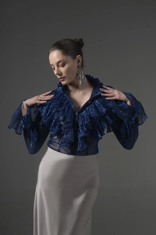 Semi-Sheer Ruffle Blouse - Muggnos