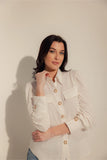 Linen Blend White Shirt with Pearl Buttons - Muggnos