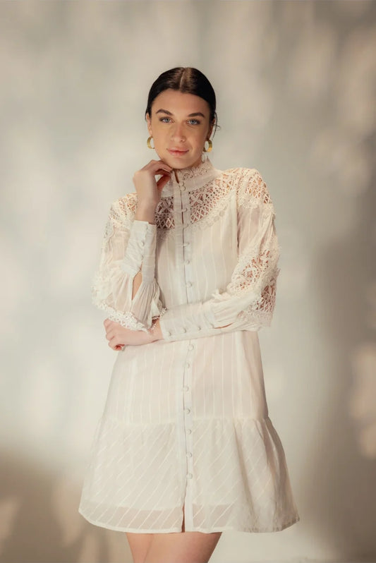 Short Plumetis Lace Dress - Muggnos