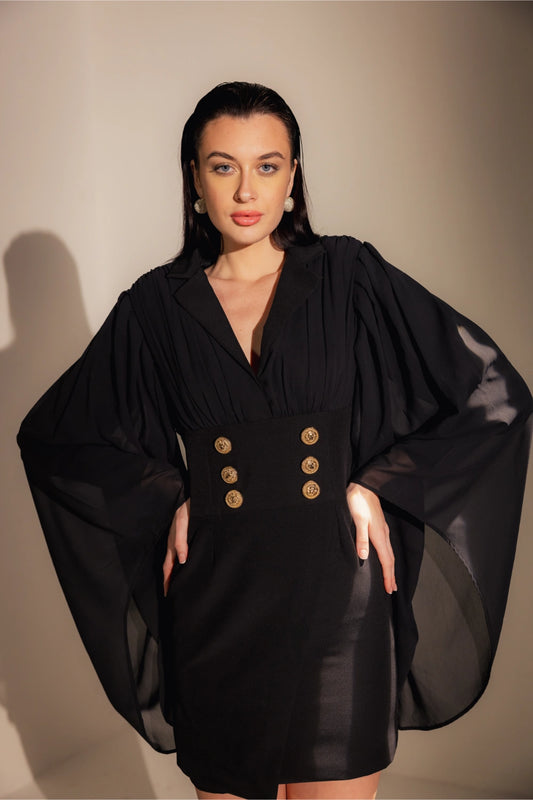 Short Black dress with contrast sleeves - Muggnos