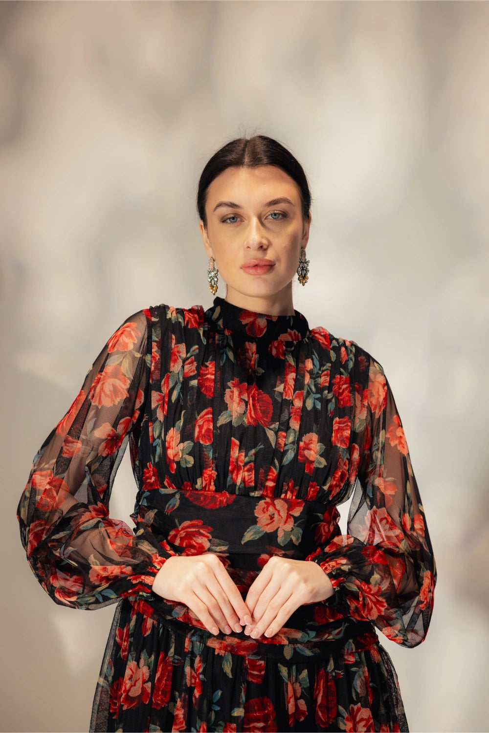 Short Floral print black dress - Muggnos