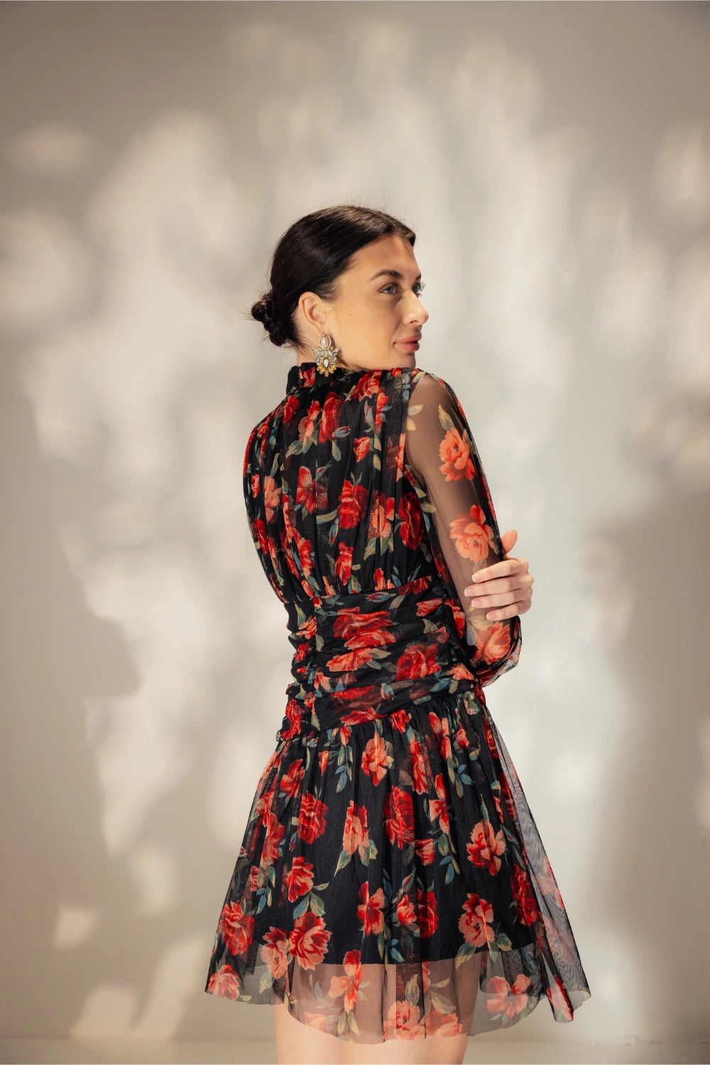 Short Floral print black dress - Muggnos