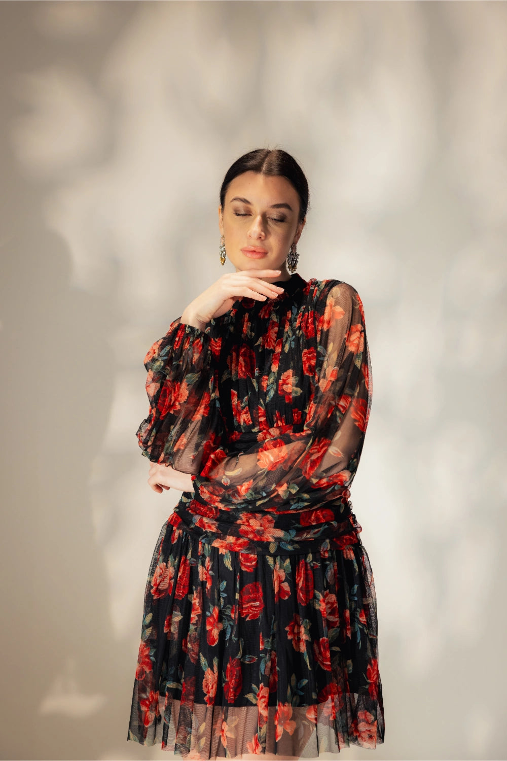 Short Floral print black dress - Muggnos