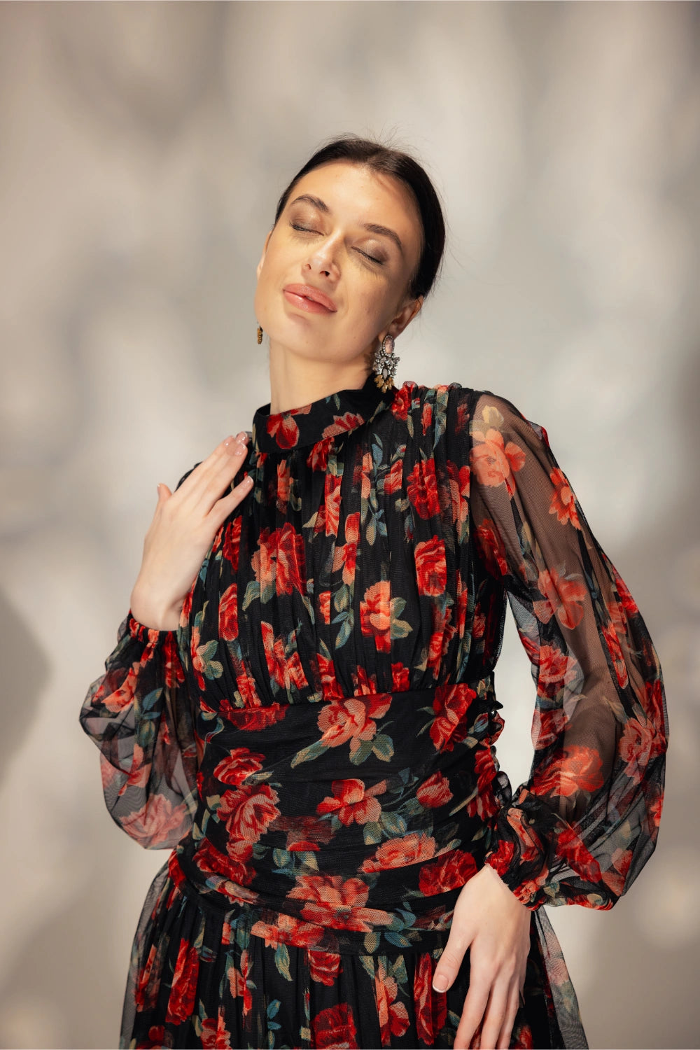 Short Floral print black dress - Muggnos
