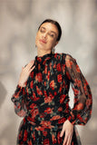 Short Floral print black dress - Muggnos