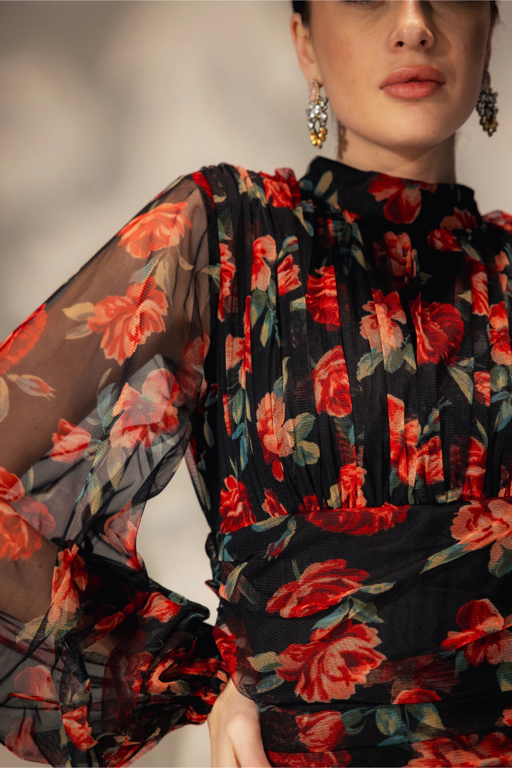 Short Floral print black dress - Muggnos