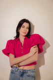 Pink Cropped Blouse with Gold Buttons - Muggnos