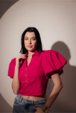 Pink Cropped Blouse with Gold Buttons - Muggnos